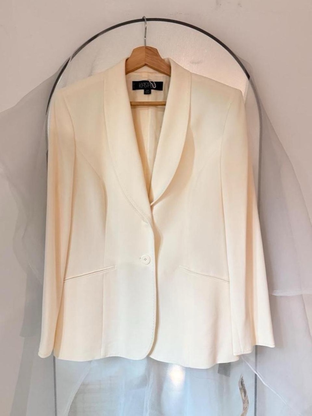 NWT Kasper Women's Cream Single-Button Shawl-Collar Blazer size 12P
